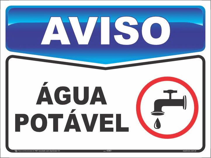 Placa de aviso: Água potável