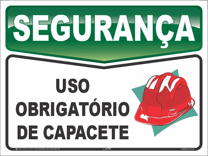 Placa de segurança: Uso obrigatório de capacete