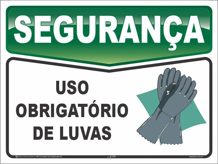 Placa de segurança: Uso obrigatório de luvas