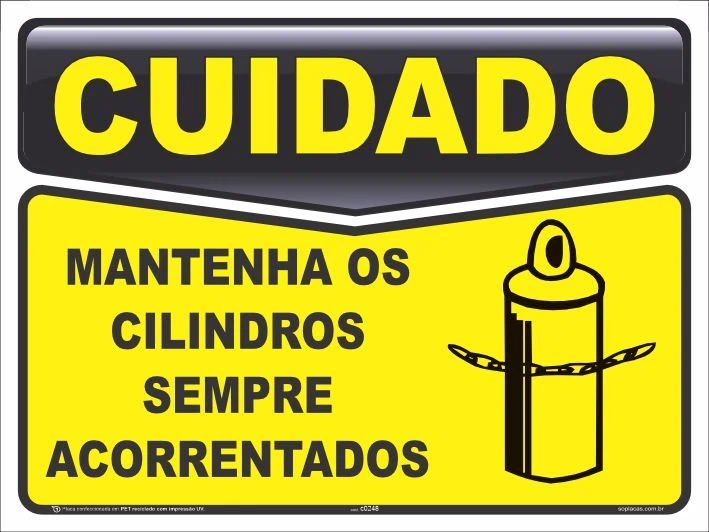 Placa de cuidado: Mantenha os cilindros sempre acorrentados