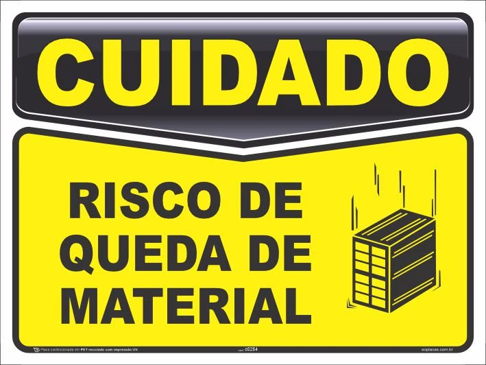 Placa de cuidado: Risco de queda de material