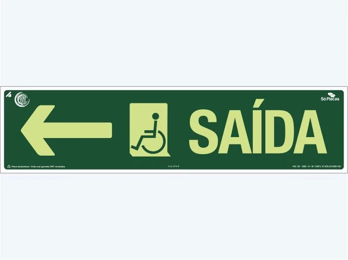 Placa de rota de fuga S16-E: Saída Seta para Esquerda Cadeirante