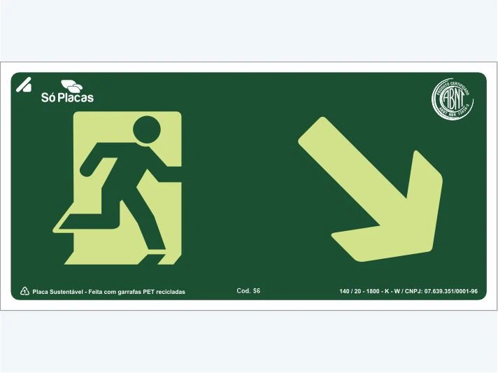 Placa de rota de fuga S6: Seta Diagonal a Direita