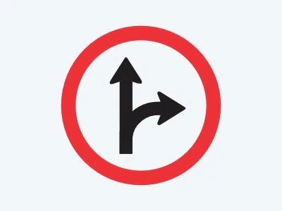 Placa de regulamentação R-25D: Siga em frente ou à direita