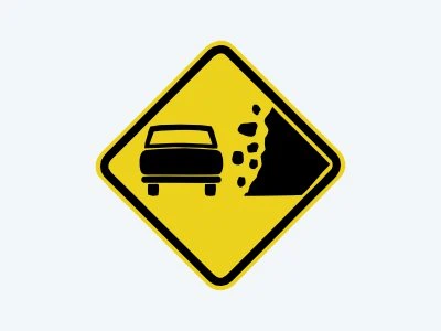 Placa de advertência A-27: Área com desmoronamento