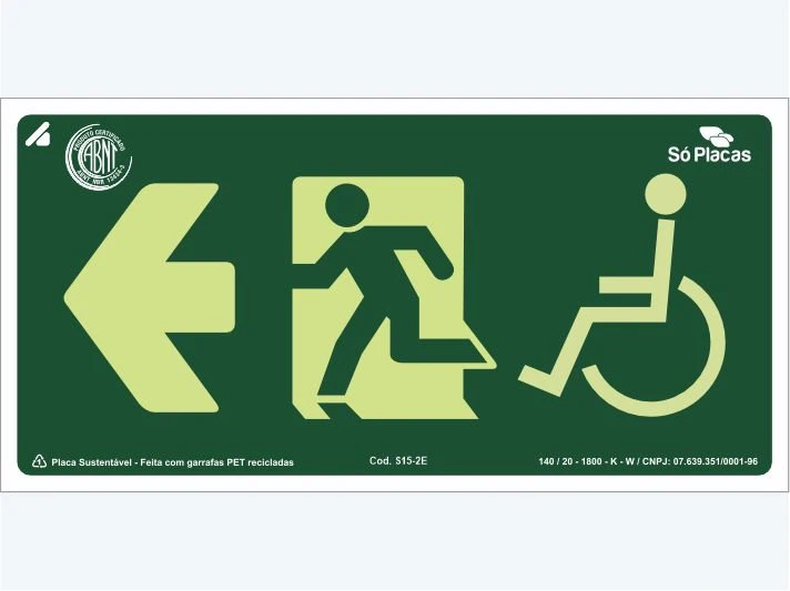 Placa de rota de fuga S15-2E: Seta para Esquerda Cadeirante