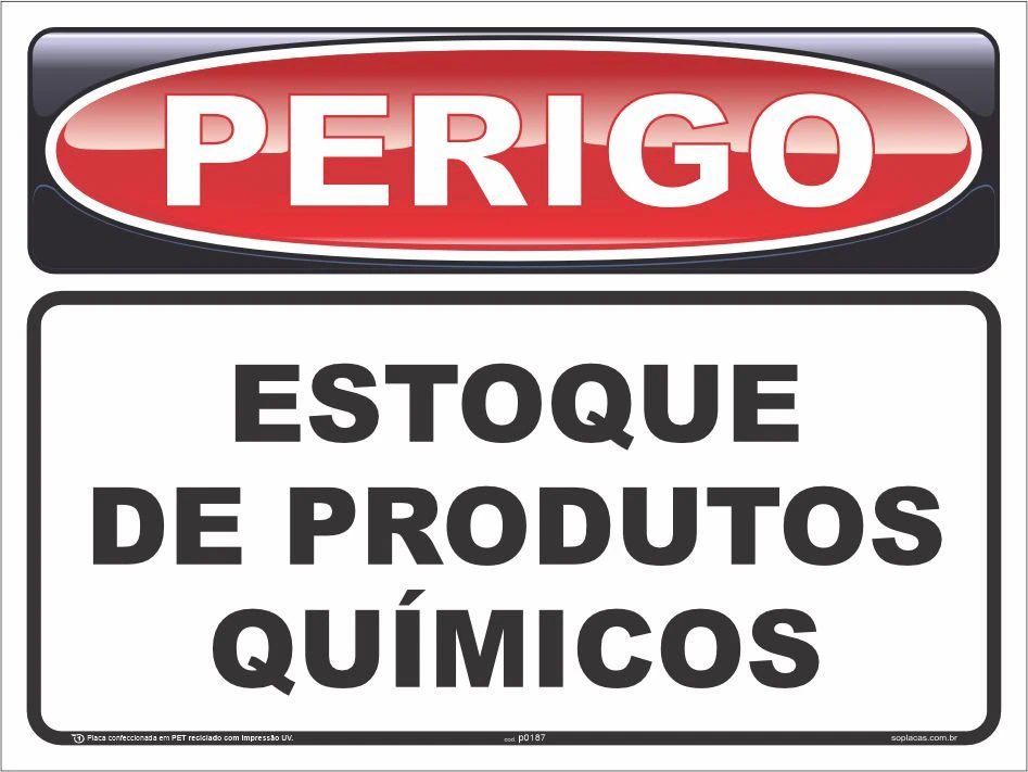 Placa de perigo: Estoque de produtos químicos
